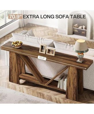 70.9-Inch Long Console Table, Farmhouse Entryway Table with Storage, Narrow Sofa Console Behind Couch
