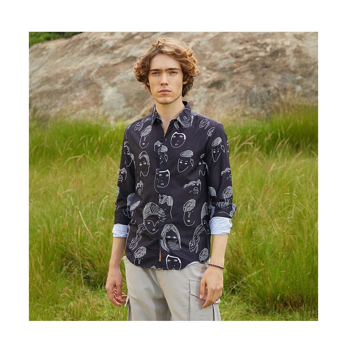 Campus Sutra Men's Midnight Black Doodle Face Shirt