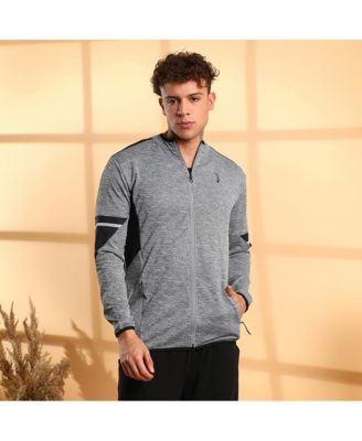 Men's Grey Heathered Activewear Jacket With Contrast Detail
