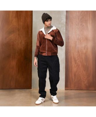 Men's Contrast Sherpa-Lined Suede Bomber Jacket