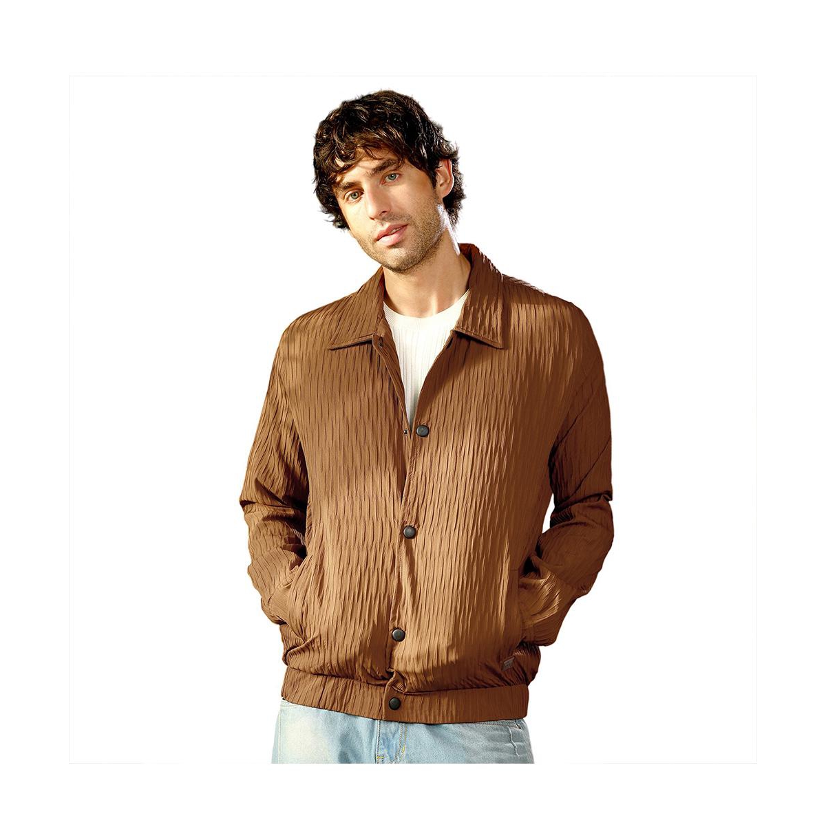 Campus Sutra Men's Teddy Brown Crease-Tactile Bomber Jacket