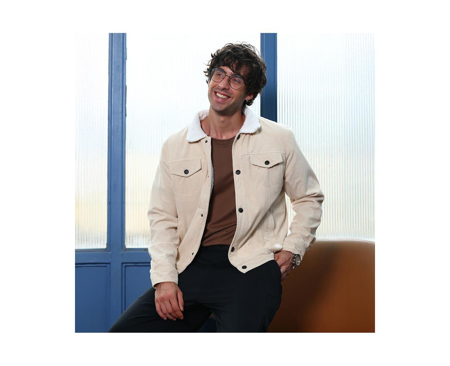Men's Cream White Utility-Corduroy Jacket