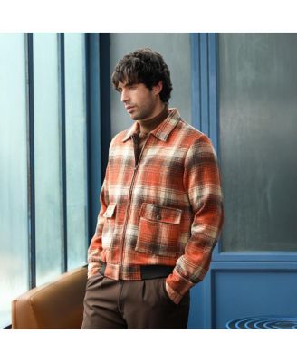 Men's Burnt Sienna Zip-Front Plaid Jacket.
