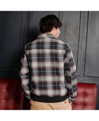 Men's Navy Blue Zip-Front Plaid Jacket