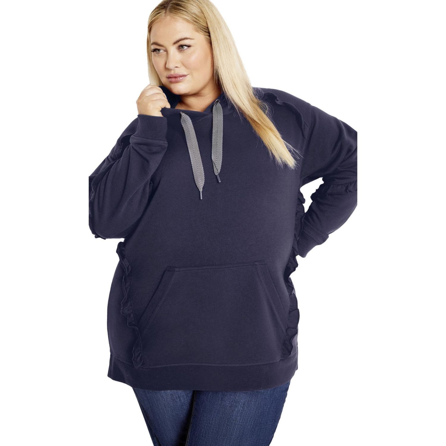 Women's Plus Size Frill Plain Hoodie