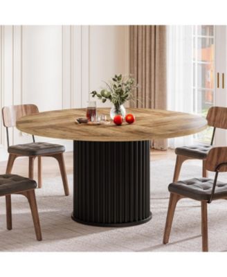 47.24-Inch Black Round Dining Table for 4-6 People, Modern Fluted MDF + Metal Base Kitchen Table