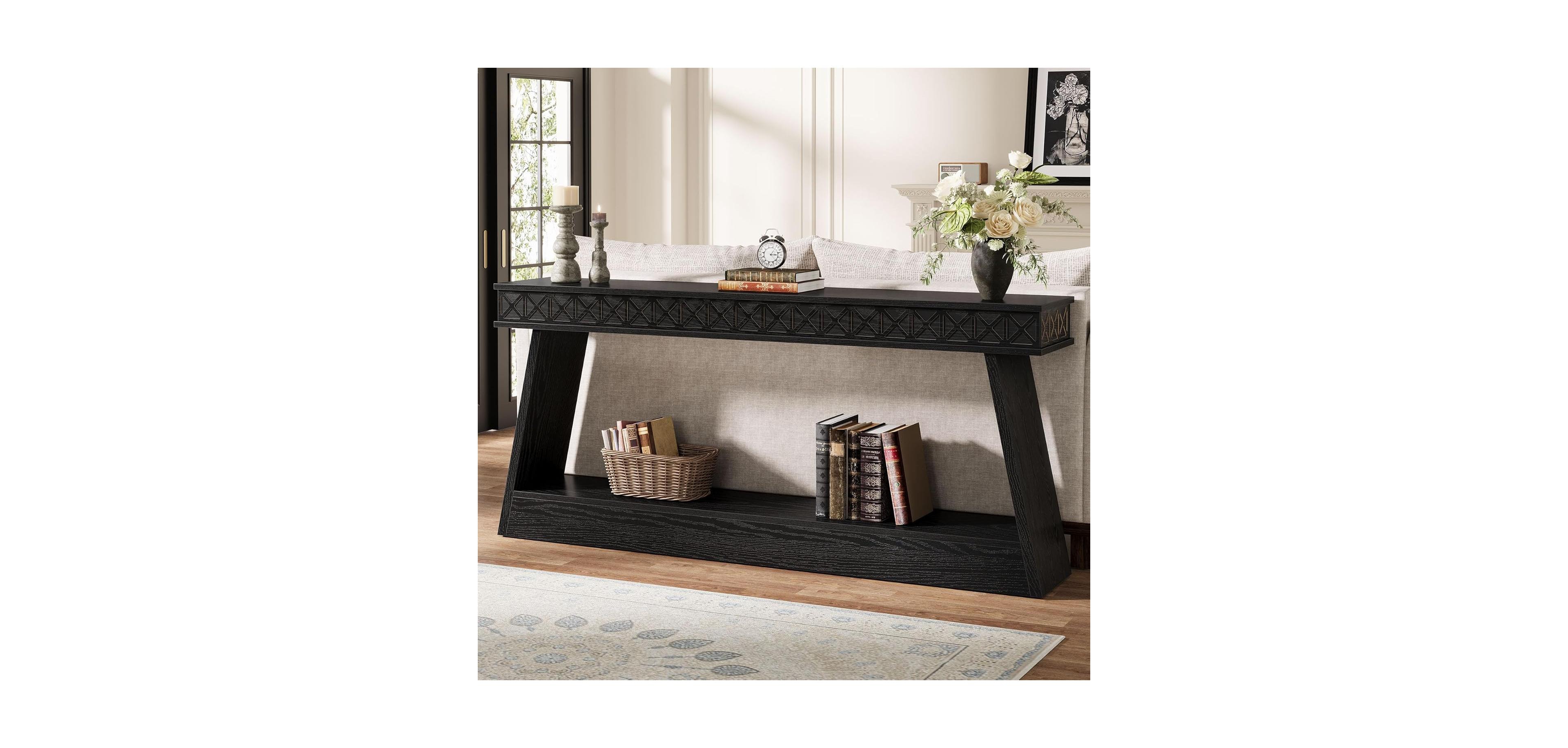 Tribesigns Modern Console Table, 71-Inch Extra Long Entryway Table with Storage, 2-Tier Narrow Sofa Table, Black