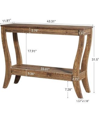 Wood Console Table with Storage, 43.3-Inch Farmhouse Entryway Table with Shelf, 2-Tier Wooden Sofa Table