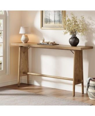 63" Long Entryway Table, Modern Console Table with Metal Legs, Wooden Sofa Console Behind