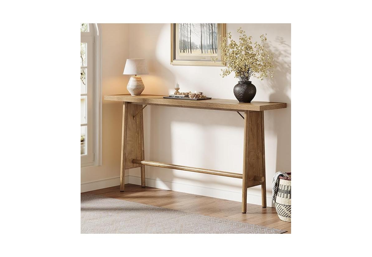 Tribesigns 63" Long Entryway Table, Modern Console Table with Metal Legs, Wooden Sofa Console Behind