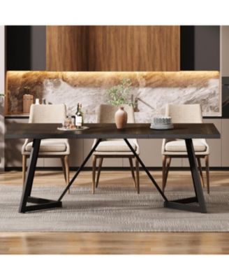 70.87-Inch Large Dining Table for 4-6, Modern Black Dining Room Table with Metal Frame