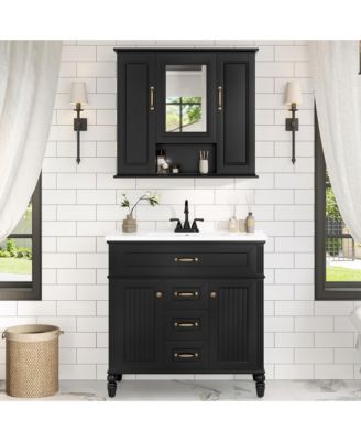 36" Wall Mounted Medicine Cabinet with Mirror and 3 Doors