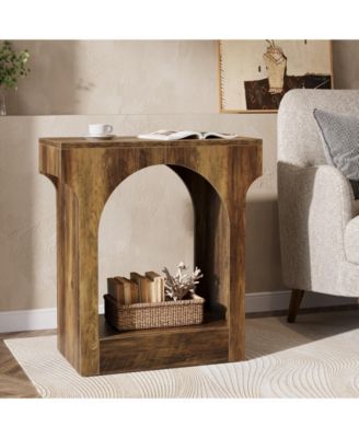 Wood End Table Set of 2, Side Table with Storage Space, Narrow Nightstand, Rustic Brown