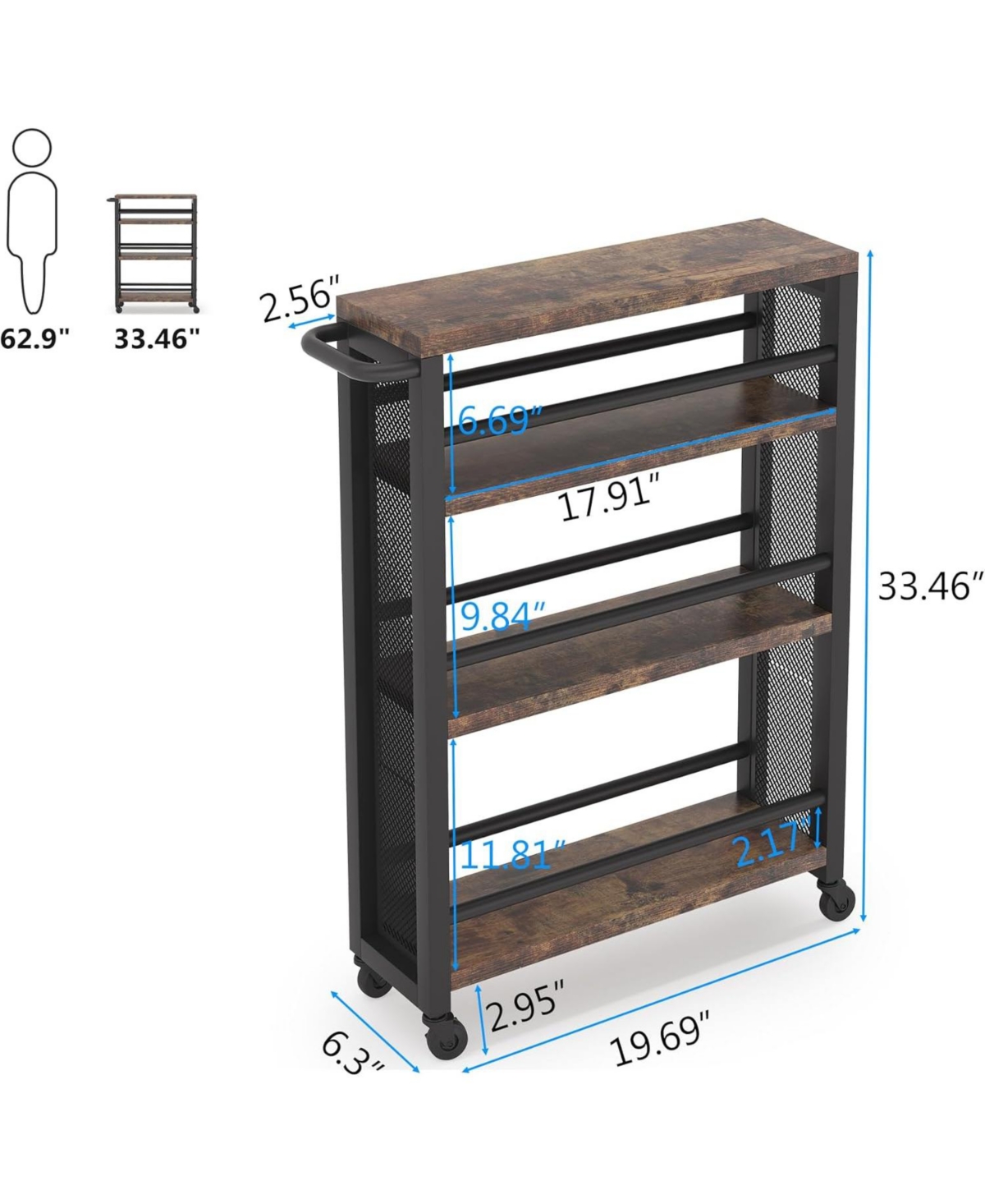 Tribesigns Slim Storage Cart, Narrow Rolling Carts with Wheels