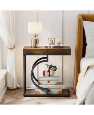 Narrow Side Table, End Table with Metal Frame for Living Room (2 PCS)