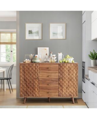Sideboard Cabinet with 4 Drawers, Buffet Cabinet with Storage,Mid Century Modern Sideboards with 2 Door, Kitchen, Dining, Living Room, Brown