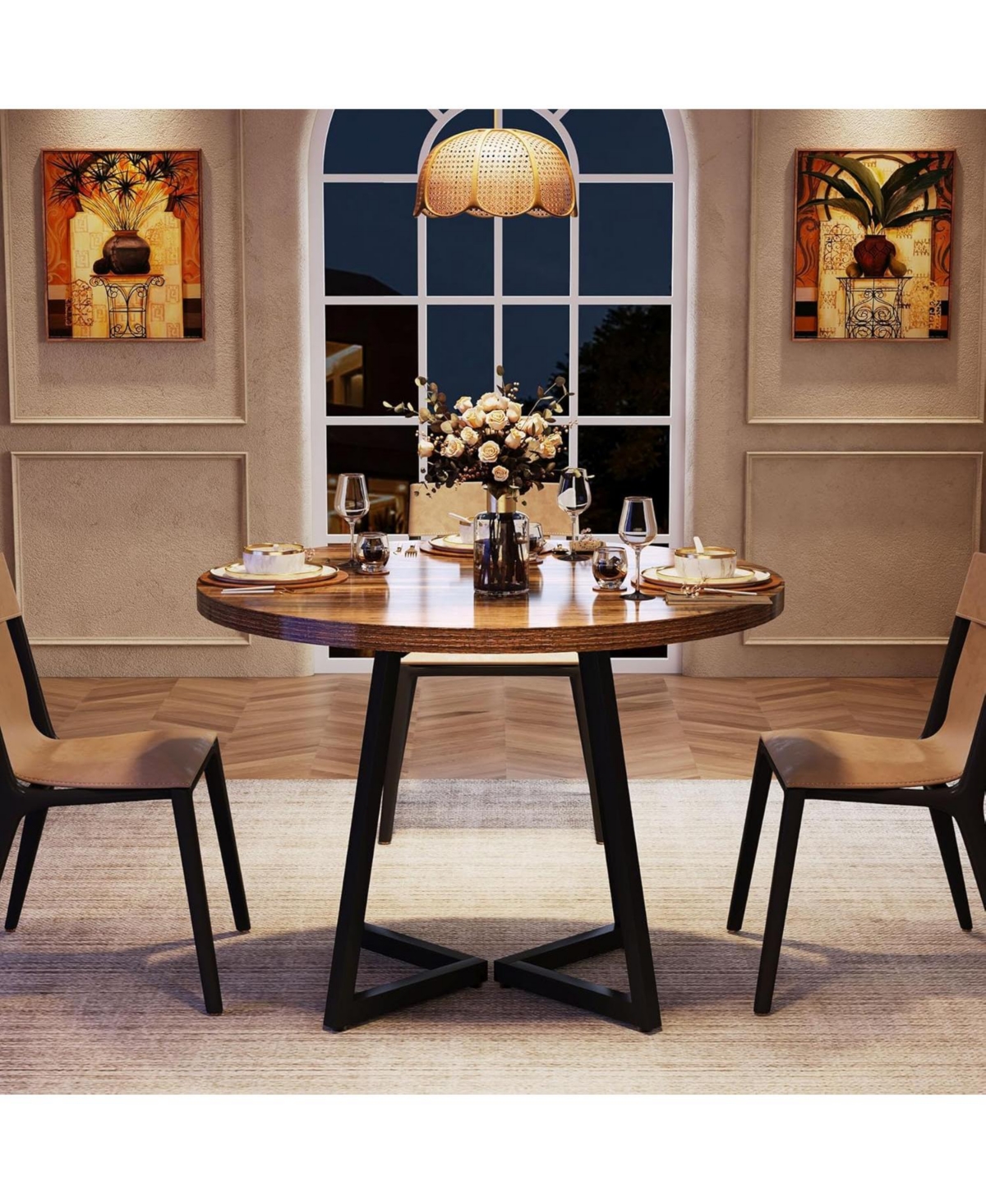 Tribesigns Round Dining Table for 2, 31.5" Industrial Kitchen Table with Metal Base, Small Table for Dining Room