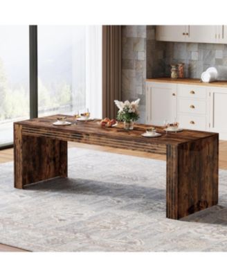 Large Dining Table for 6-8, Rectangular Kitchen Table with Heavy Duty Pedestal