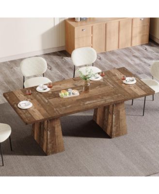 63-Inch Dining Table with Double Pedestal Base, Modern Kitchen Tabl, Espresso Brown