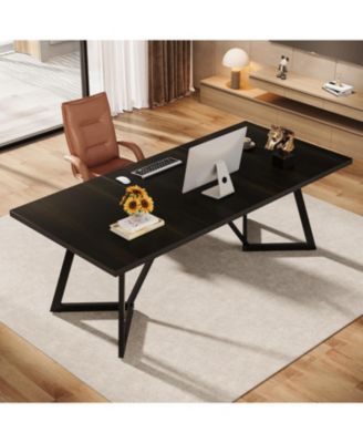 Large Black Computer Desk, Metal Frame Office Workstation with Rectangular Writing Table for Home Office