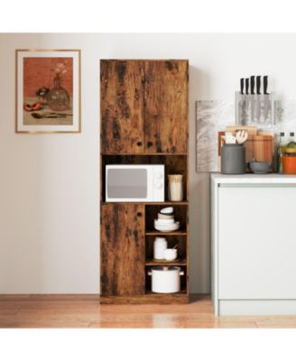 Kitchen Pantry Storage Cabinet 65.5" Tall Modern Hutch Cabinet with Microwave Stand