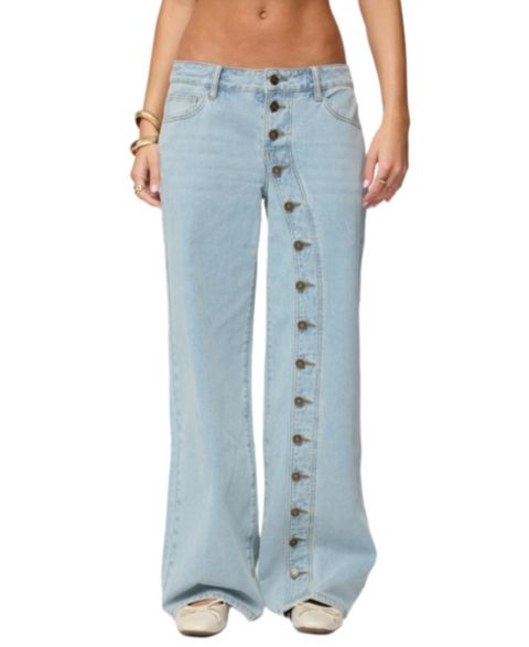 Женские джинсы Edikted Adison Button Low Rise Baggy, цвет: Светлый синий