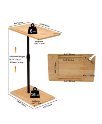 Adjustable Bamboo C-Shaped Couch Tray Table with 2-Tier Rectangle Design