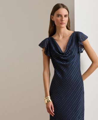 Women's Polka-Dot Burn-Out Satin Cowlneck Gown