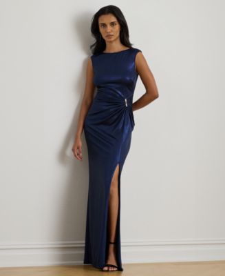 Lauren Ralph Lauren Women's Buckle-Trim Metallic Jersey Gown - Macy's
