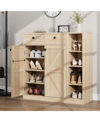 42" Tall Engineered Wood Doors, Drawers, 4-Tier Design and Adjustable Shelves Shoe Cabinet