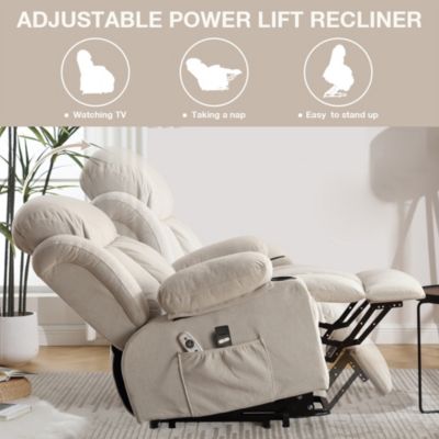 Power Lift Recliner with Heat Massage Side Pocket and USB Port