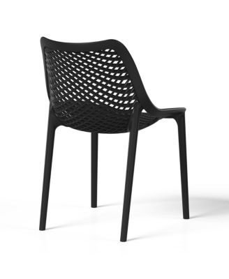 3-Piece Outdoor Round Metal Dining Table Set And Stackable Resin Patio Dining Side Chairs