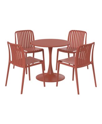 5-Piece Outdoor Metal Dining Table Set And Stackable Resin Patio Chairs