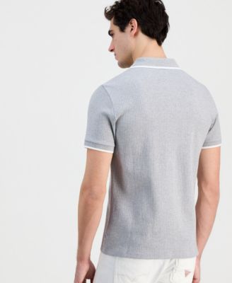 Men's Bayside Rib-Knit Textured Tipped Polo Shirt