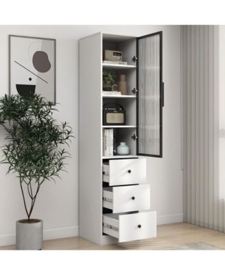 70.87" Tall Storage Cabinet with 1 glass Door and 3 Drawer Floor Cabinet for Living Room,Entryway,Kitchen