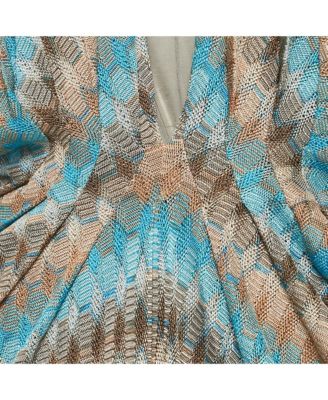 Women's Blue Patterned Knit Halter Neck Midi Dress