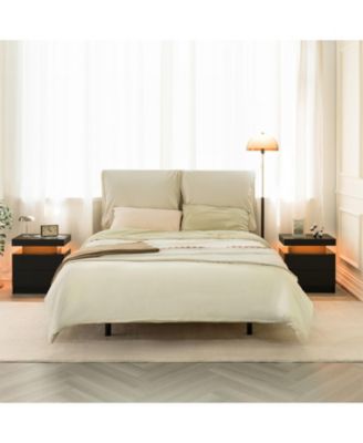 Modern LED Nightstand with 2 Drawers Bedside Table