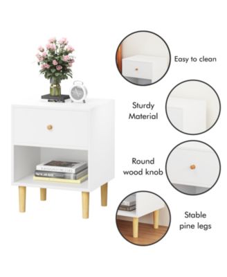 Wooden Nightstand with One Drawer One Shelf in White