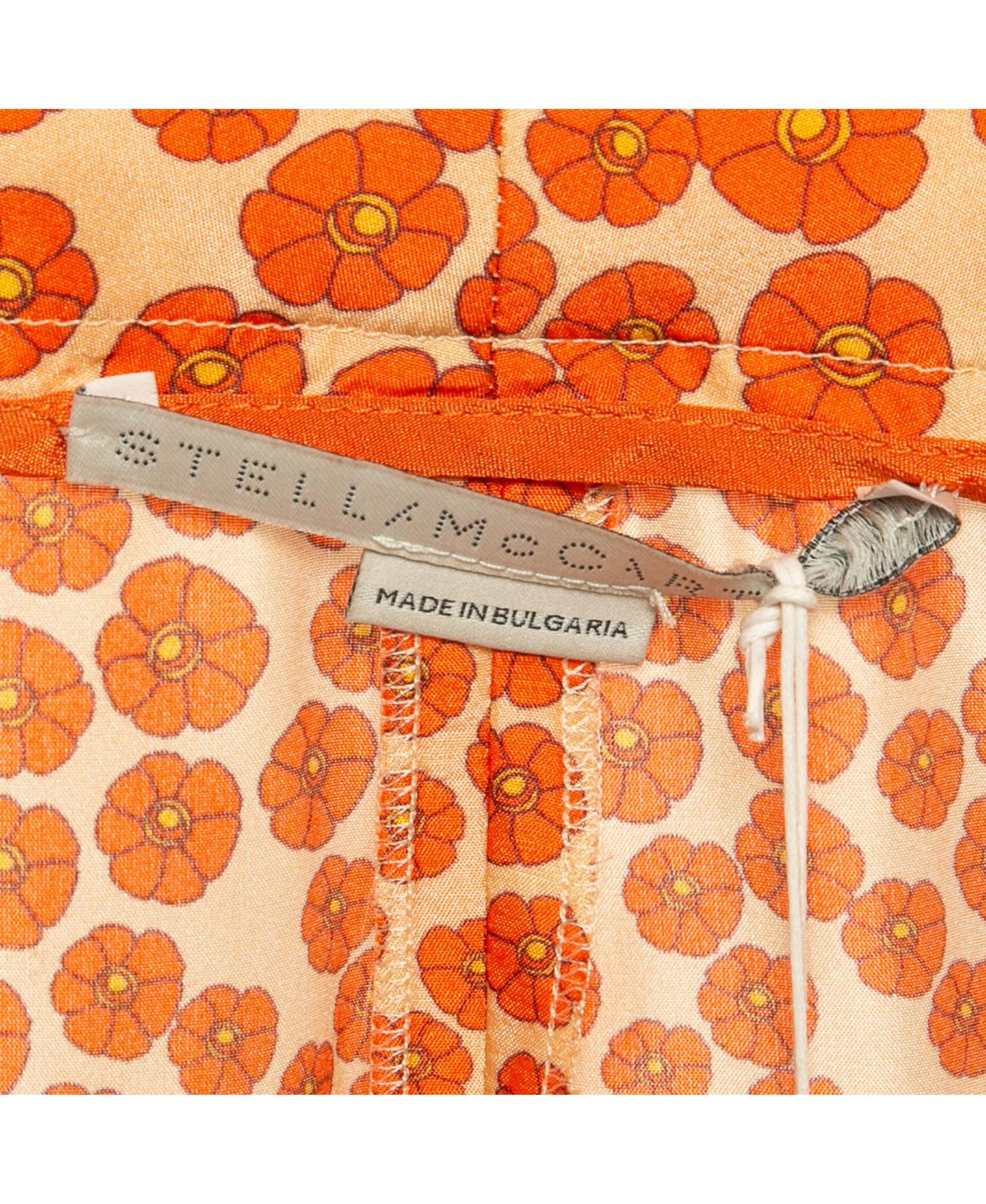 Women's Orange Ditsy Floral Print Silk Trousers