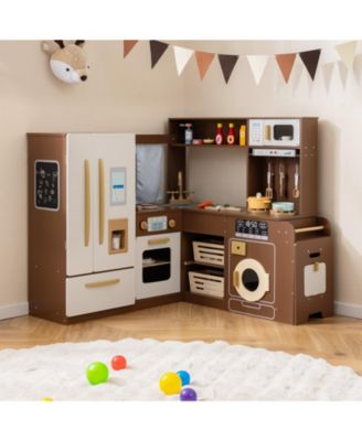 Wooden Corner Play Kitchen Set With Lights Sounds And 22 Accessories