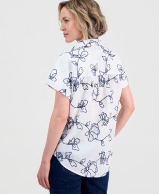 Women's Cotton Embroidered Camp Shirt, Macy's Exclusive
