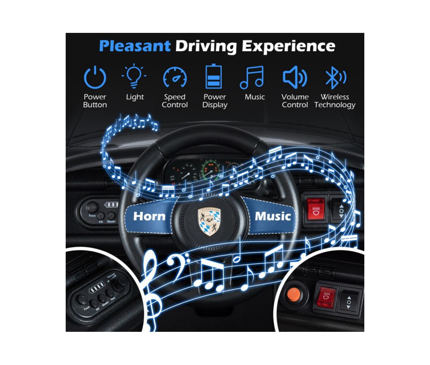 Детская игрушка HONGGE 12V Electric Ride On Car with Remote Control and Music, цвет: Чёрный — фото 3