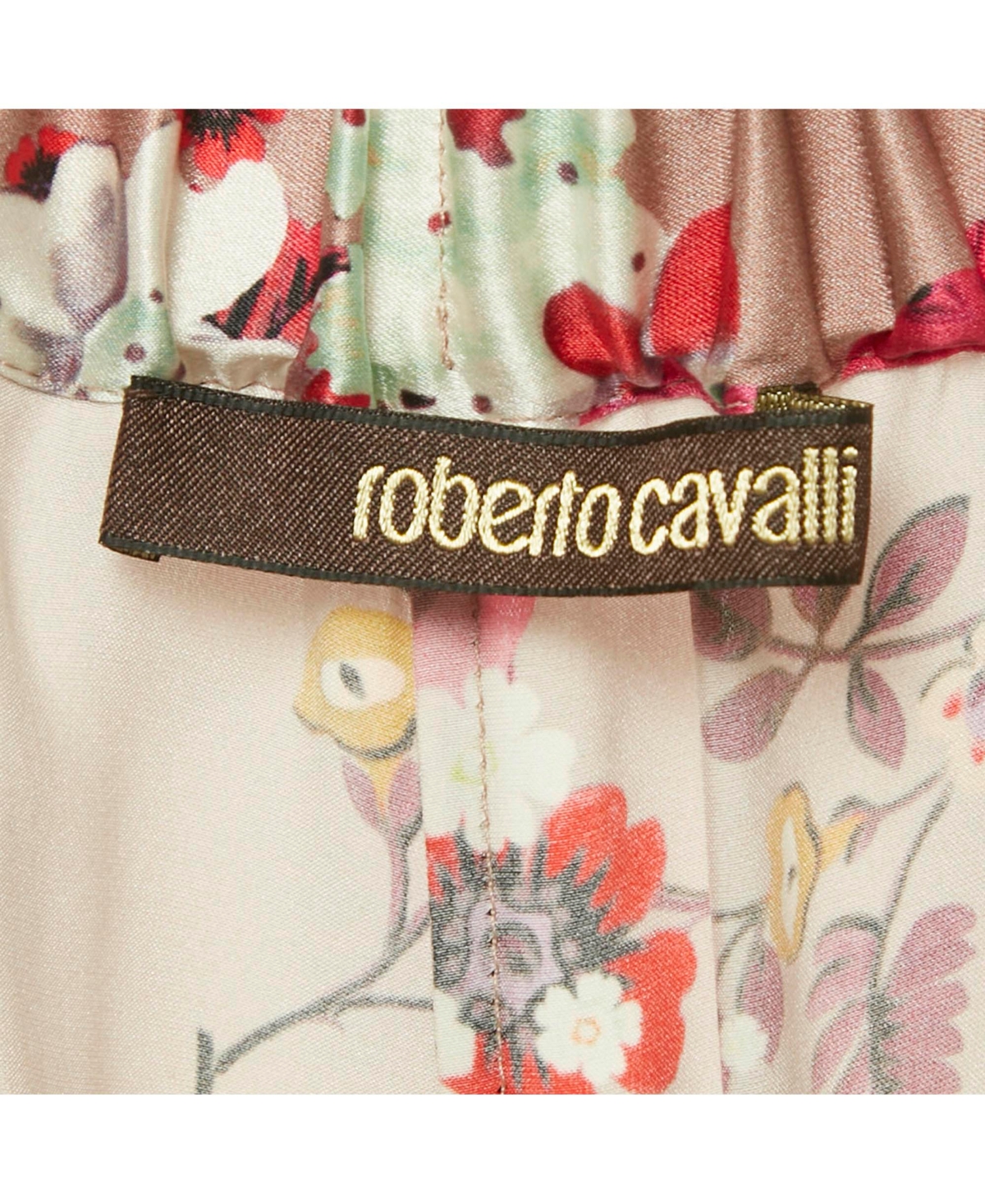 Pre-Owned Roberto Cavalli Women's Multicolor Floral Print Silk Straight Leg Pants