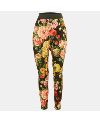 Women's Black Floral Crepe Trousers