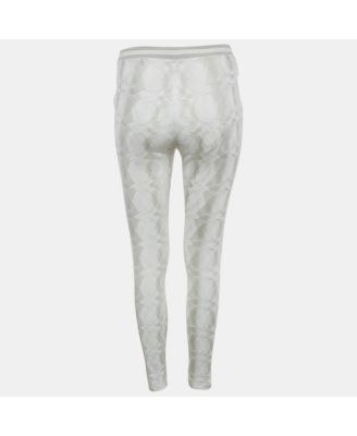 Women's White Patterned Rib Knit Band Leggings