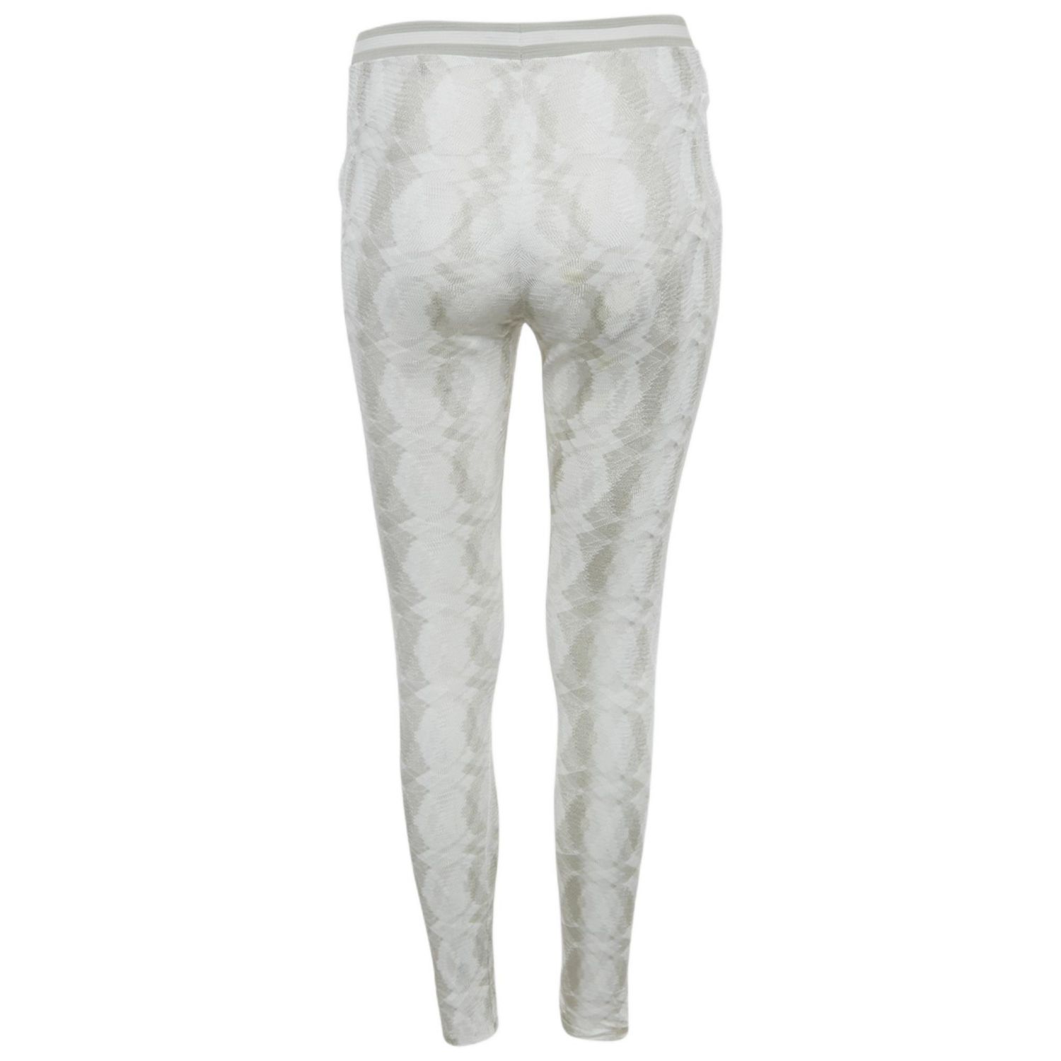 Women's White Patterned Rib Knit Band Leggings