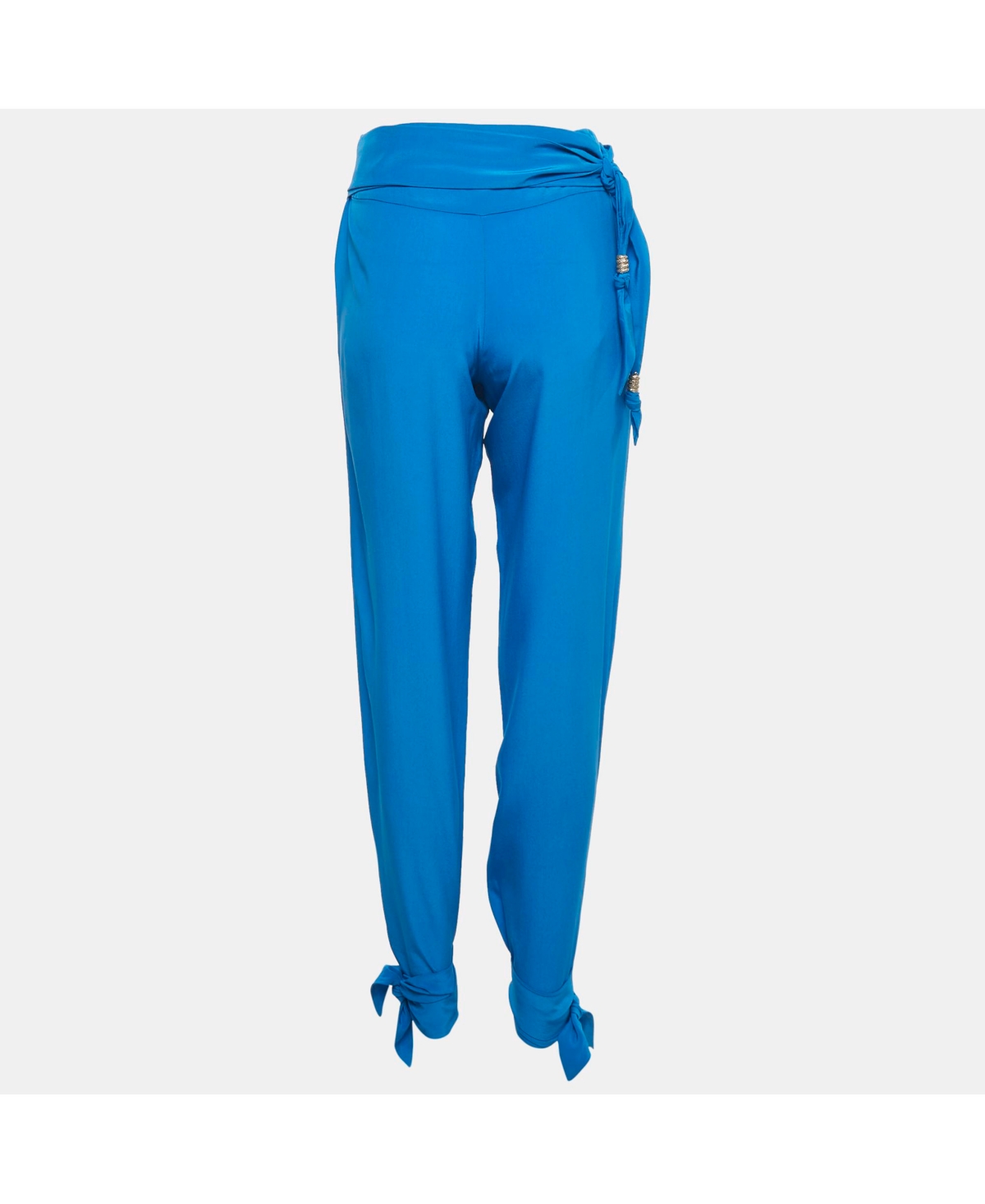 Pre-Owned Roberto Cavalli Women's Blue Silk Tie-Up Trousers