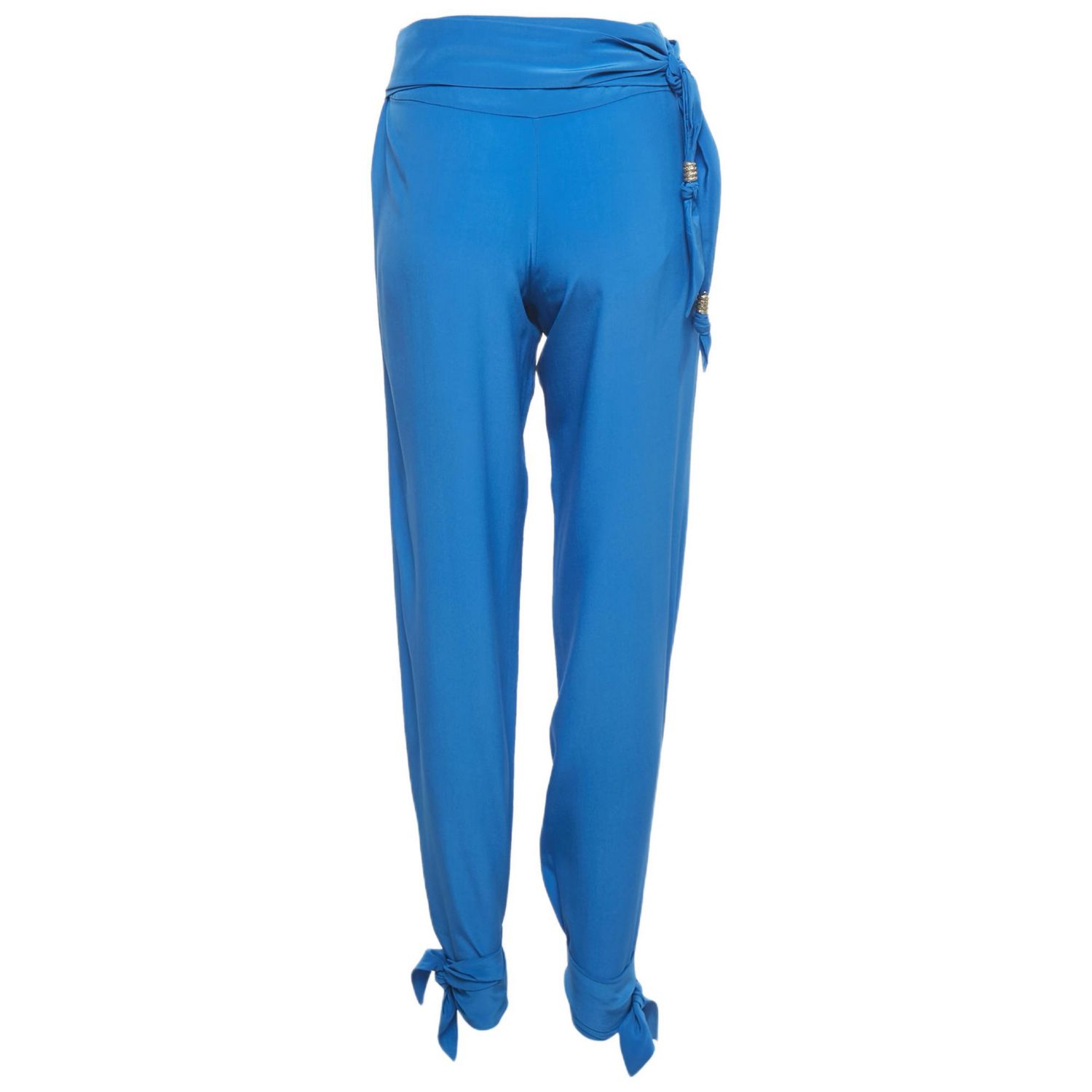 Women's Blue Silk Tie-Up Trousers