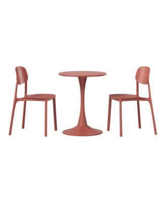 3-Piece Outdoor Round Metal Patio Dining Table Set With Stackable Resin Patio Side Chairs