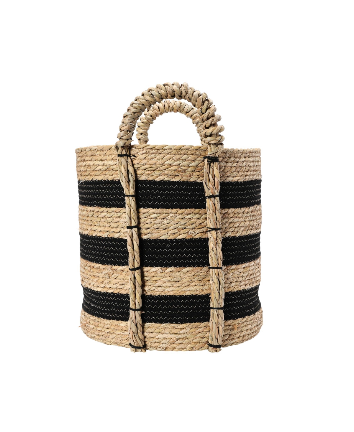 Household Essentials Braided Handle Basket, Black and Natural
